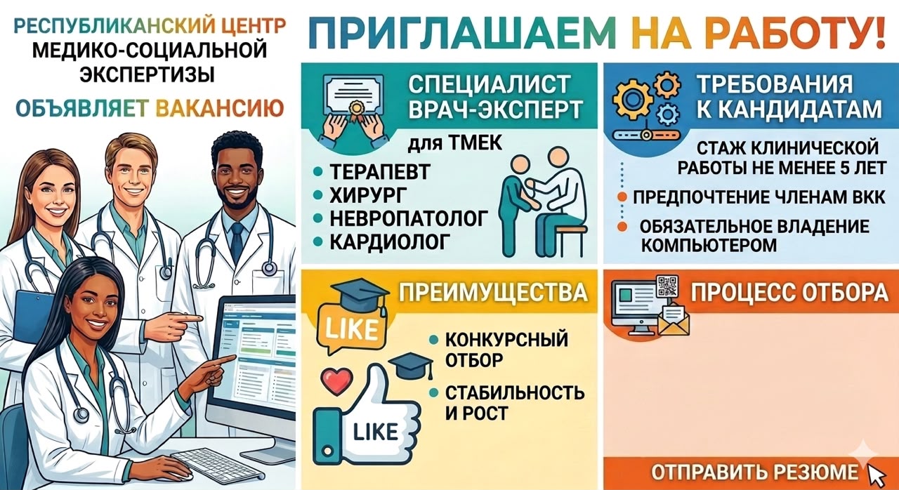 Республиканский центр медико-социальной экспертизы объявляет отбор кандидатов!